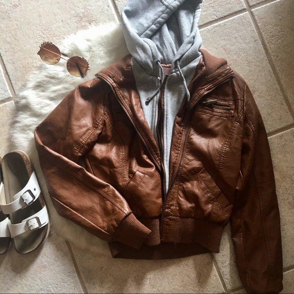 BONGO Jackets & Blazers - BONGO Leather Style jacket with hoodie and zipper